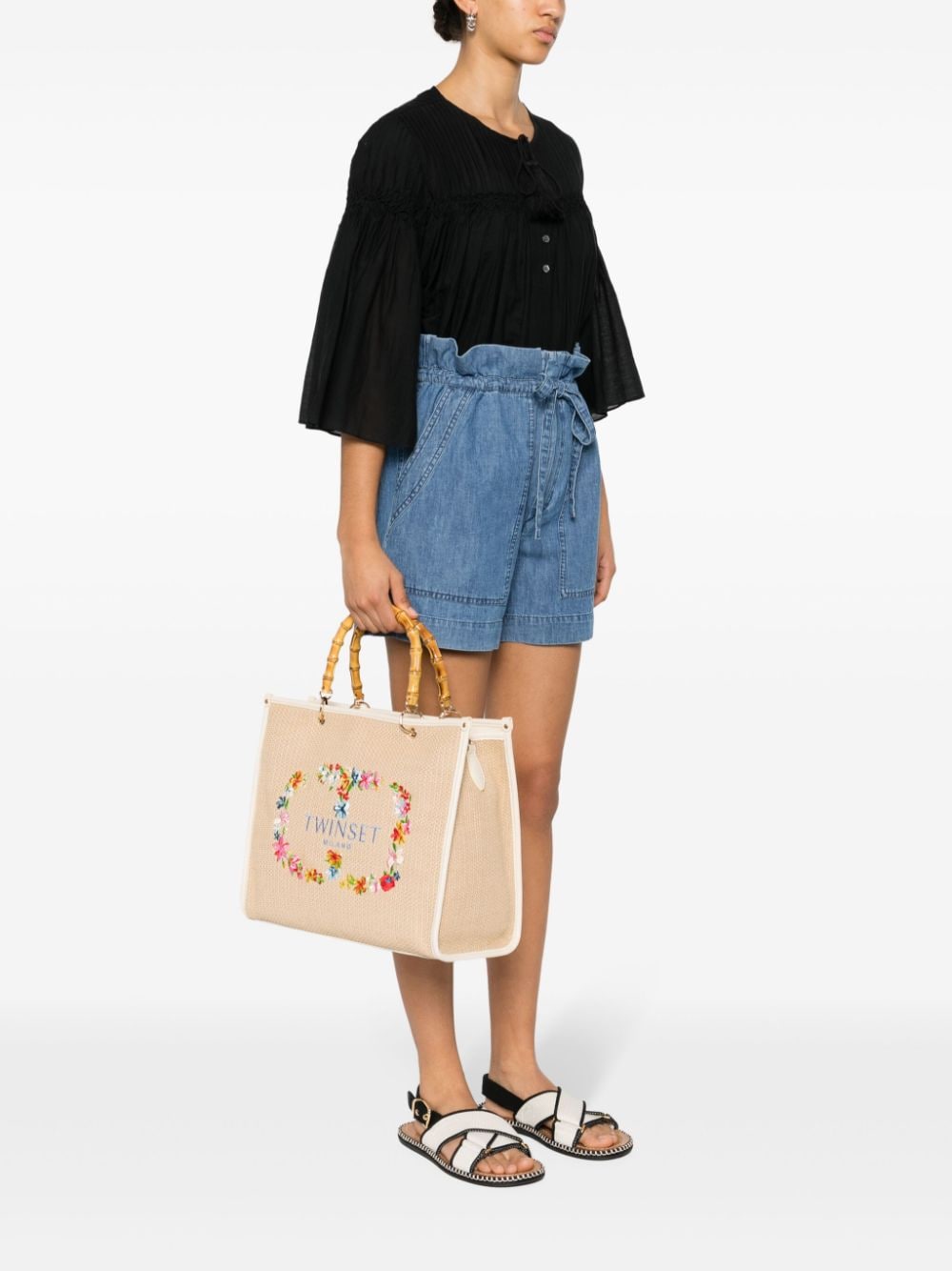 Shop Twinset Embroidered-logo Tote Bag In Neutrals