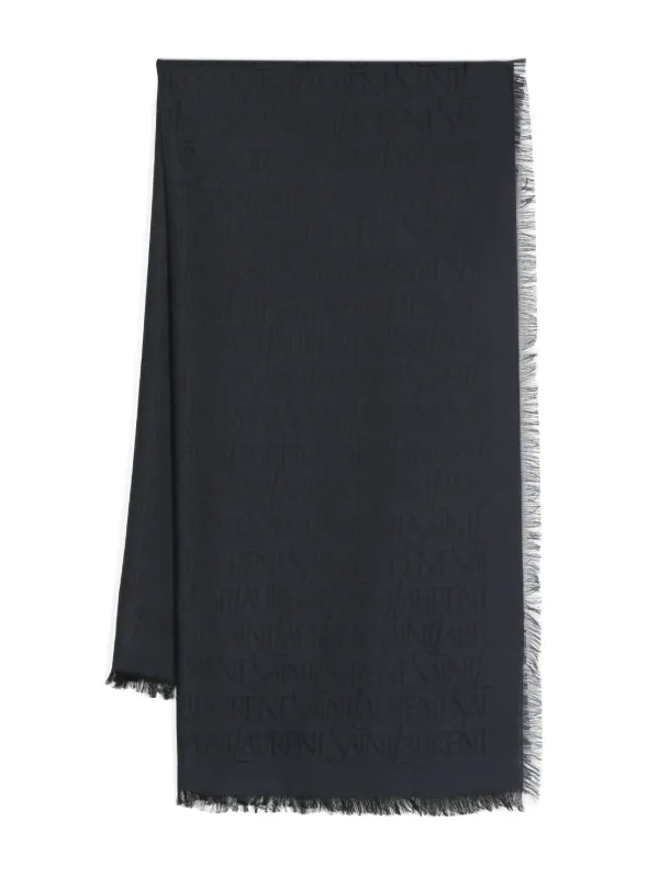 【Saint Laurent】シルクウール ロゴジャカードスカーフ Saint Laurent ロゴジャカード スカーフ | ブルー | FARFETCH JP