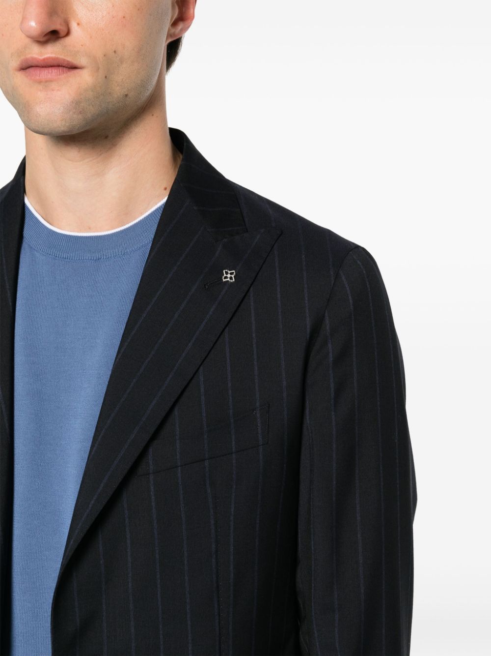 Shop Tagliatore Single-breasted Pinstripe Wool Suit In Blue