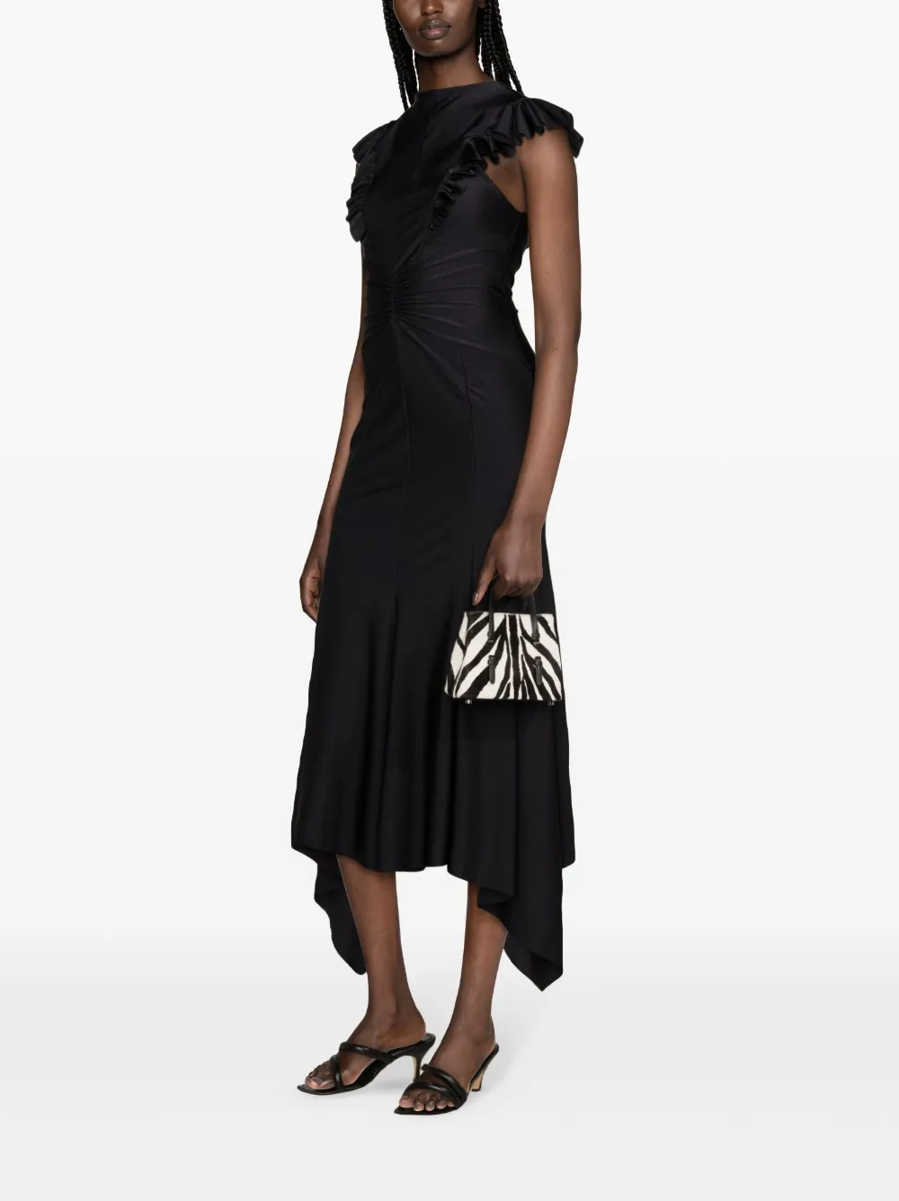 Shop Philosophy Di Lorenzo Serafini Ruffle-trim Fluted Maxi Dress In Black