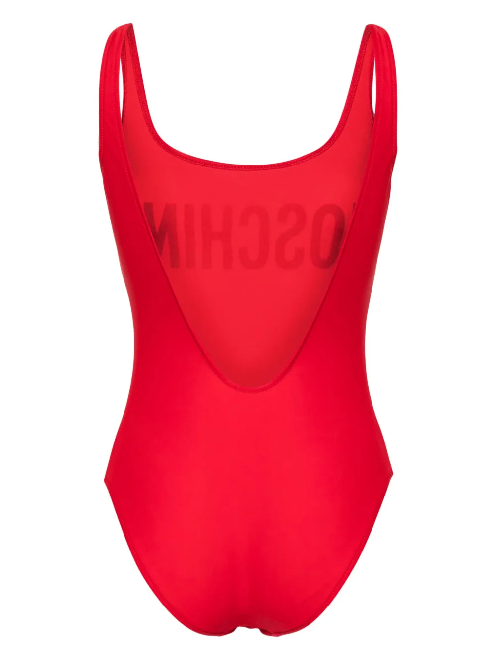 Shop Moschino Logo-print Open-back Swimsuit In Rot