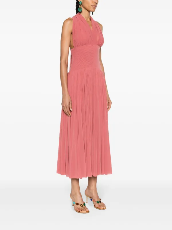 Bridesmaid pink pleated mesh maxi dress top