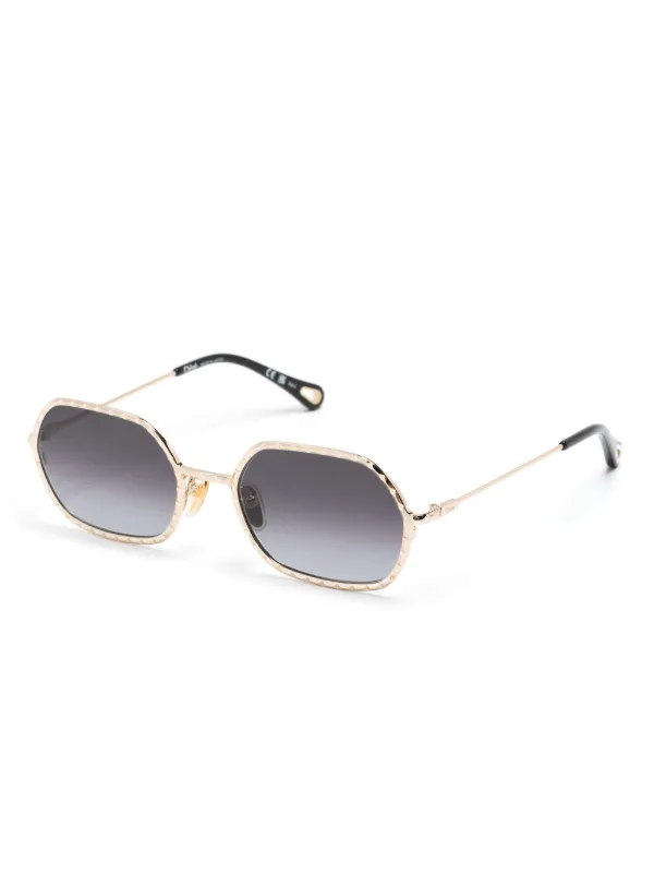 Chloé Eyewear rectangle-frame Sunglasses | Gold | FARFETCH display picture 3