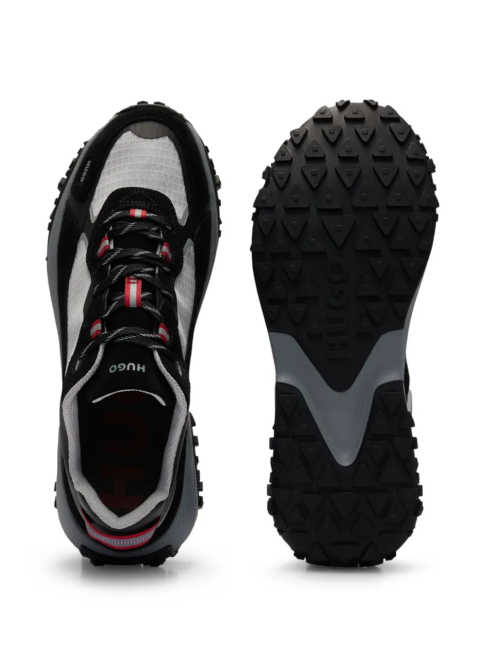 Hugo Boss Gray & Black Mixed-material Ripstop Mesh Sneakers In Black