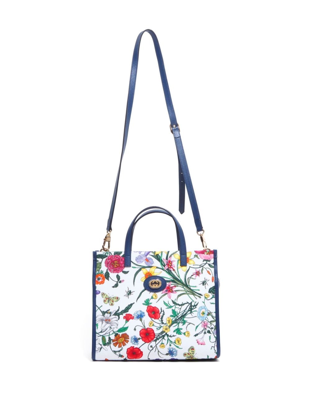 Pre-owned Gucci Flora Two-way Tote Bag In White