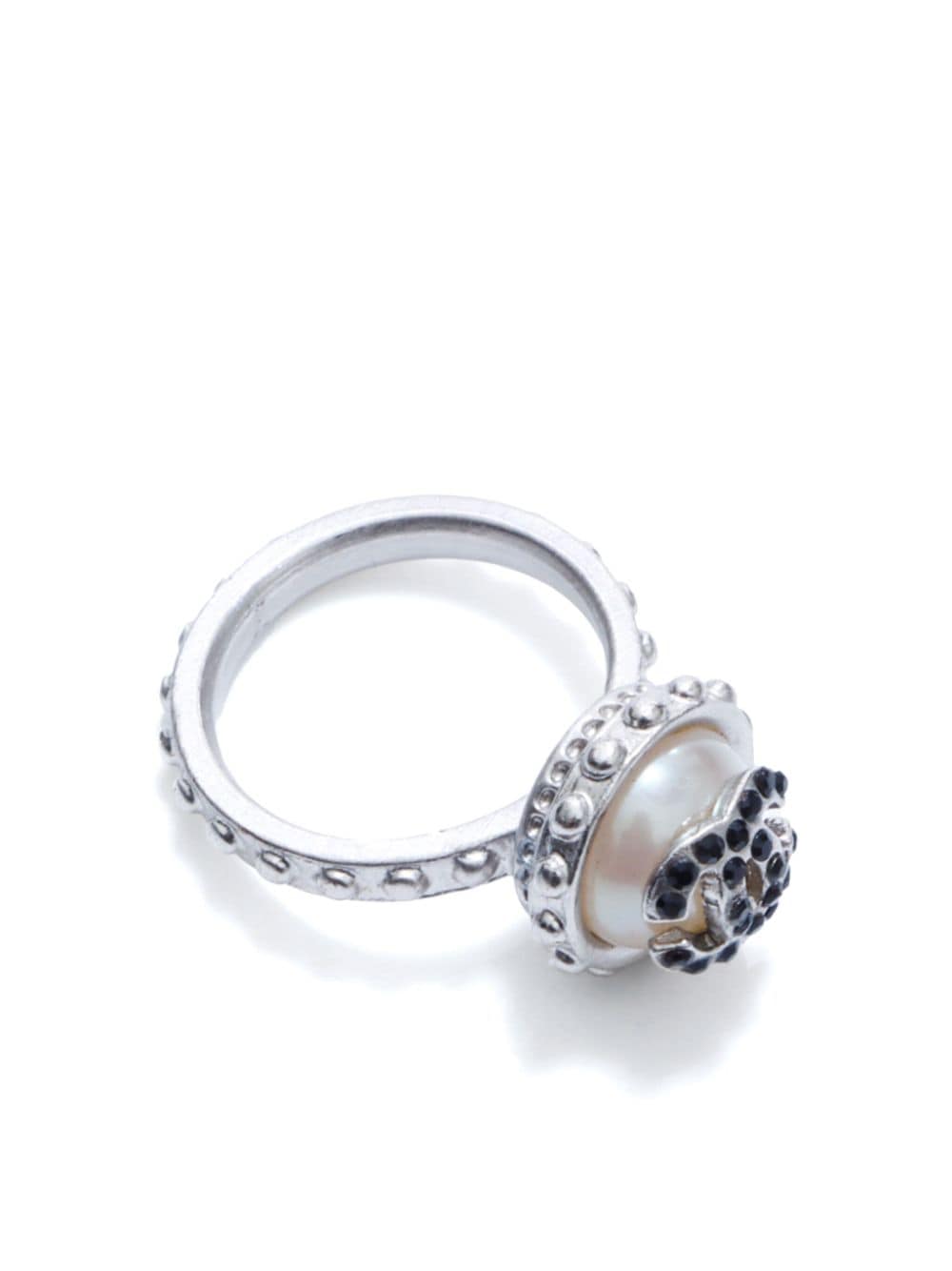 CHANEL Pre-Owned 2002 CC pearl rhinestone ring - Zilver