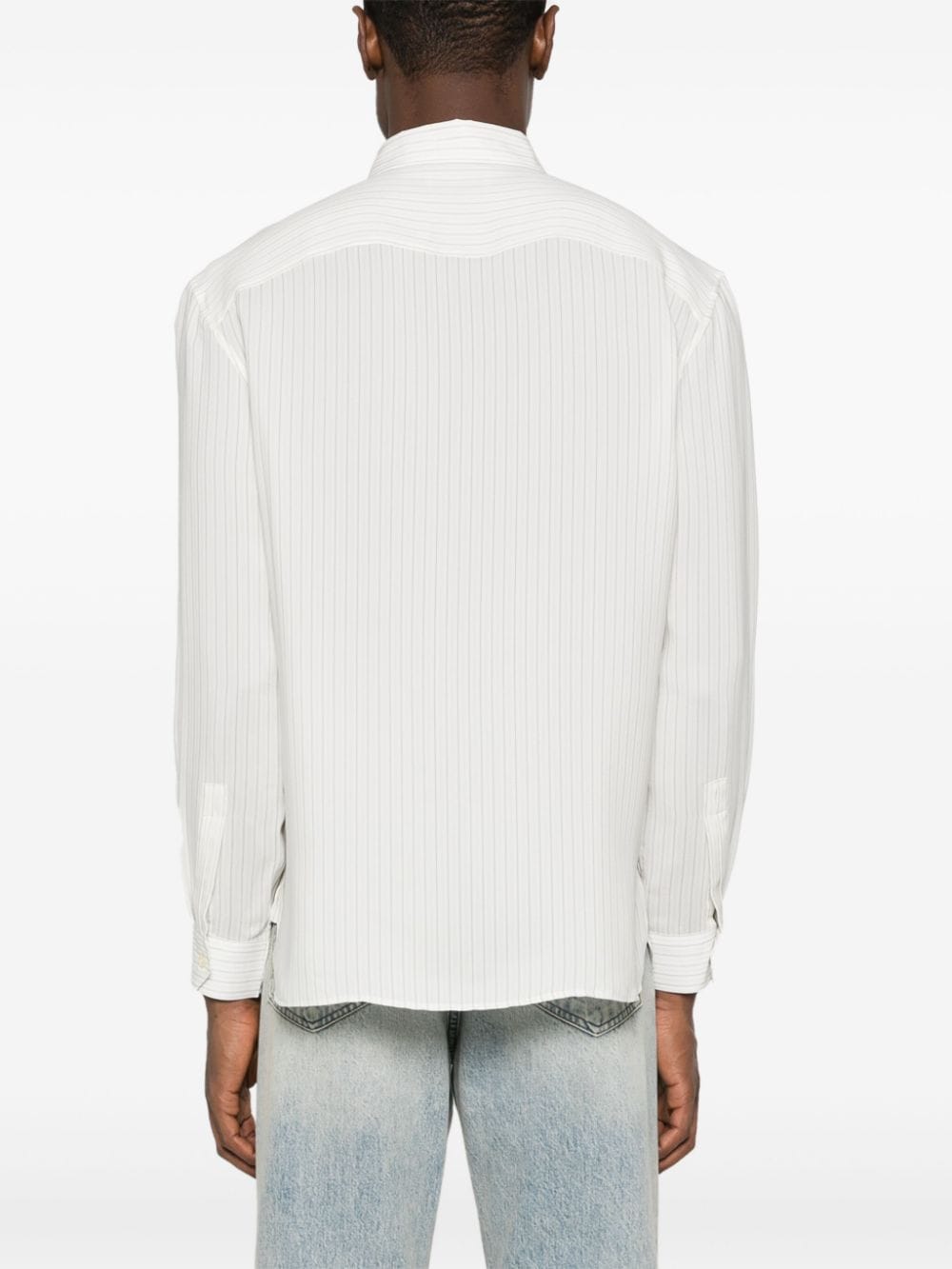 Shop Saint Laurent Logo-embroidered Striped Shirt In Weiss