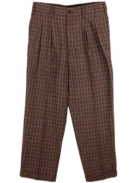 Tucked geometric-jacquard trousers