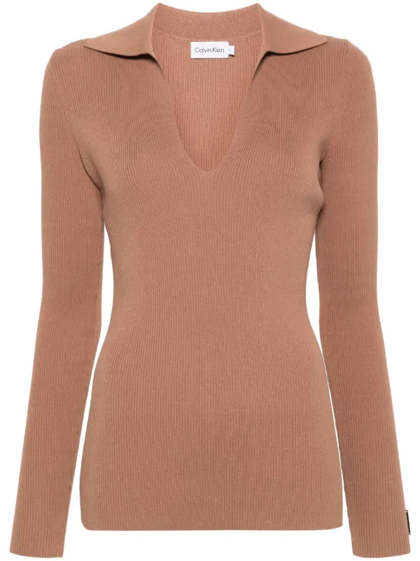 Calvin Klein Fine-ribbed Jumper in Brown