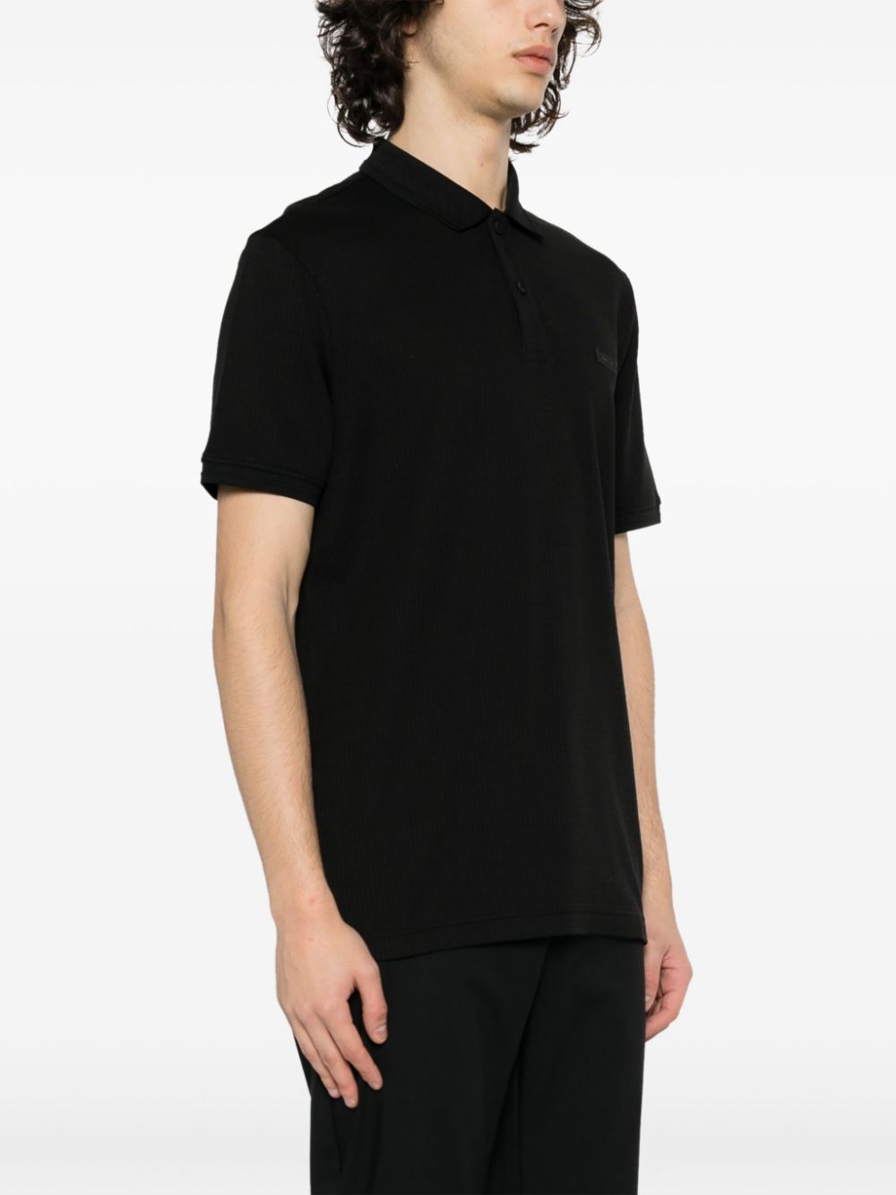 Shop Calvin Klein Logo-patch Cotton Polo Shirt In Black