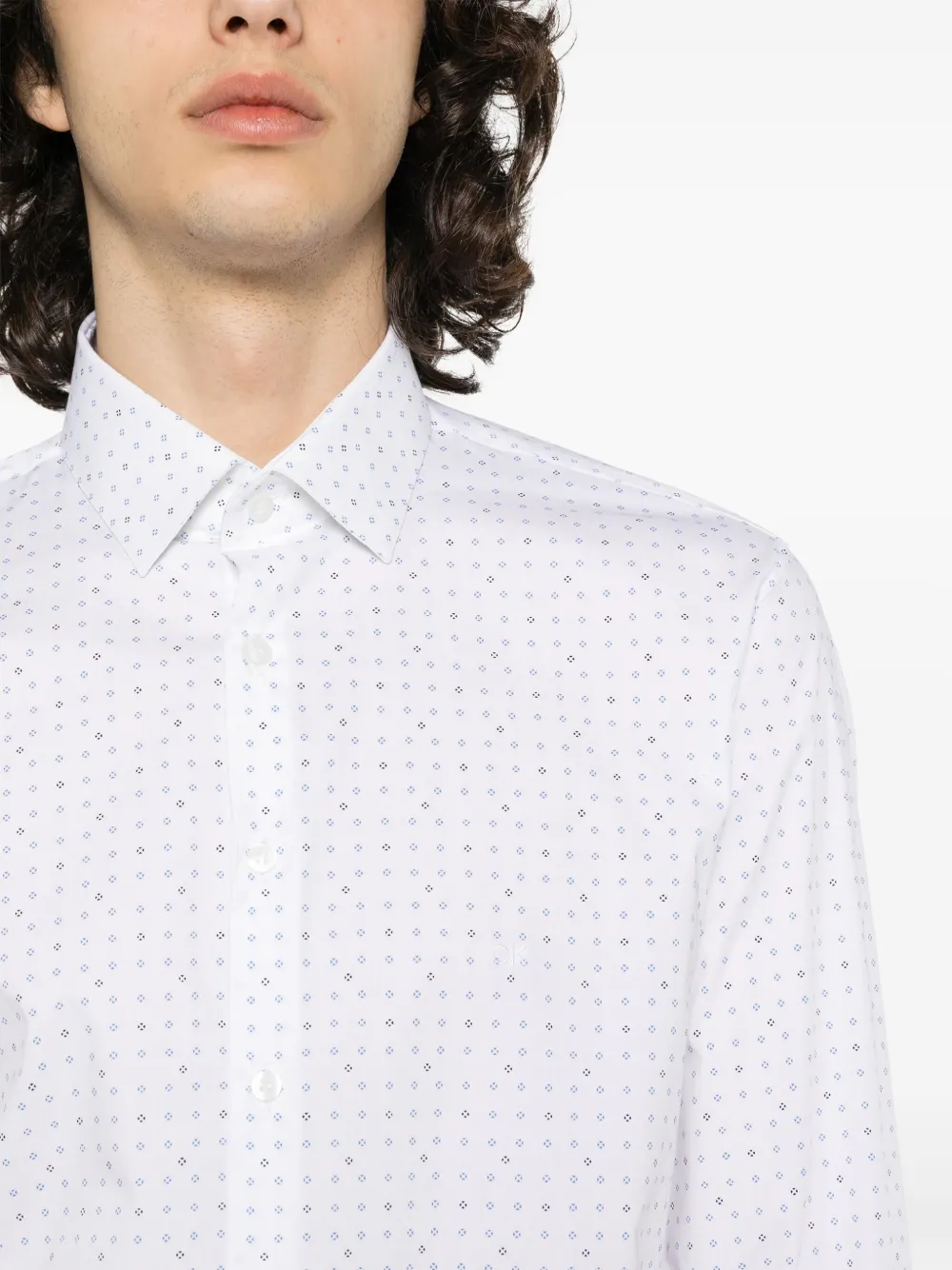 Shop Calvin Klein Geometric-print Cotton Shirt In White