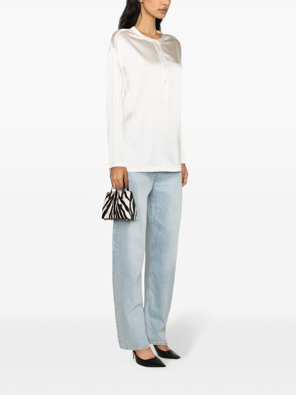 Shop Tom Ford Band-collar Satin Blouse In White
