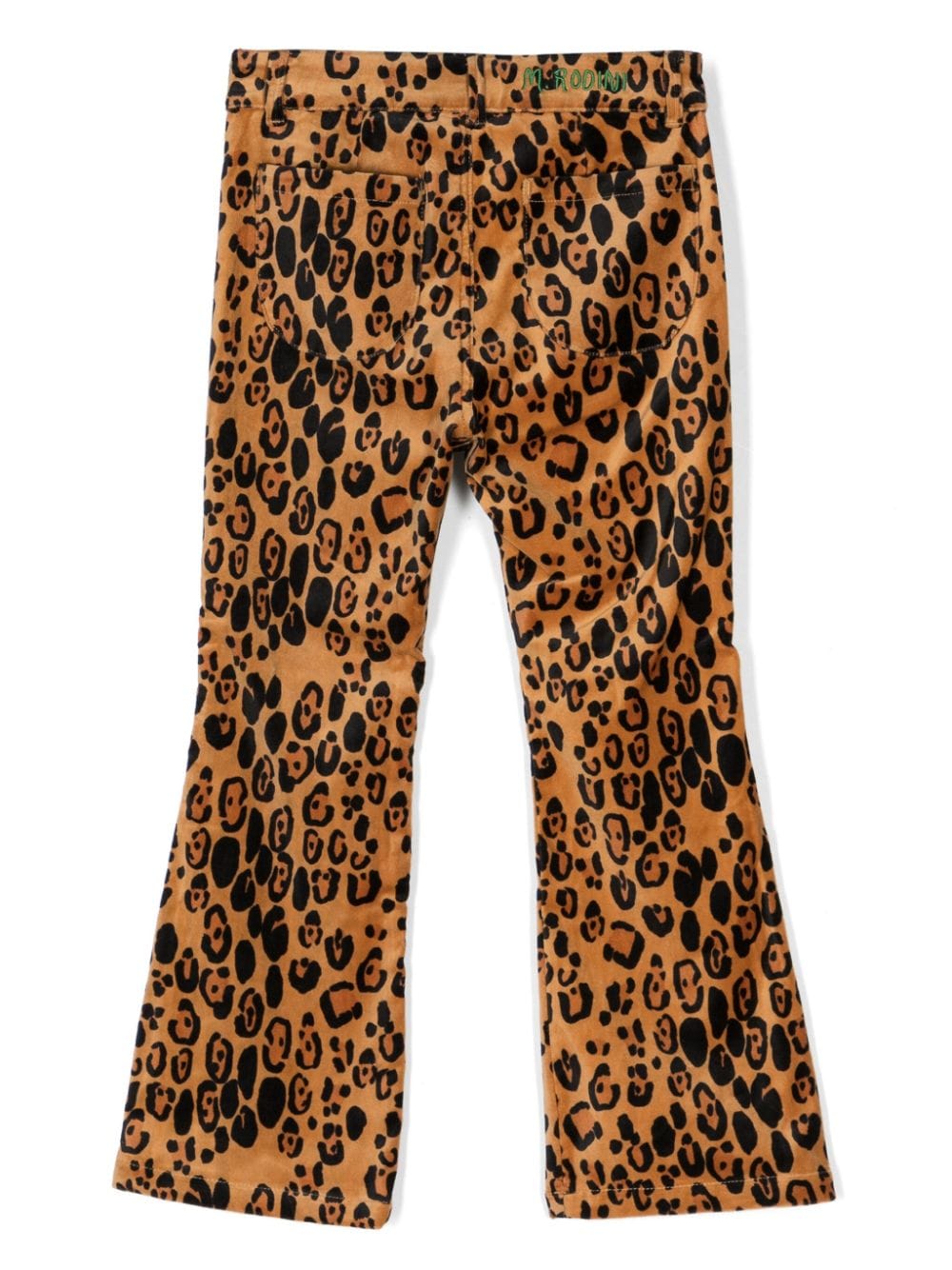 Shop Mini Rodini Leopard-print Velvet Flared Trousers In Brown