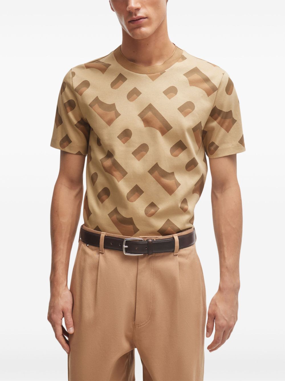 Shop Hugo Boss Monogram-jacquard Short-sleeve T-shirt In Neutrals
