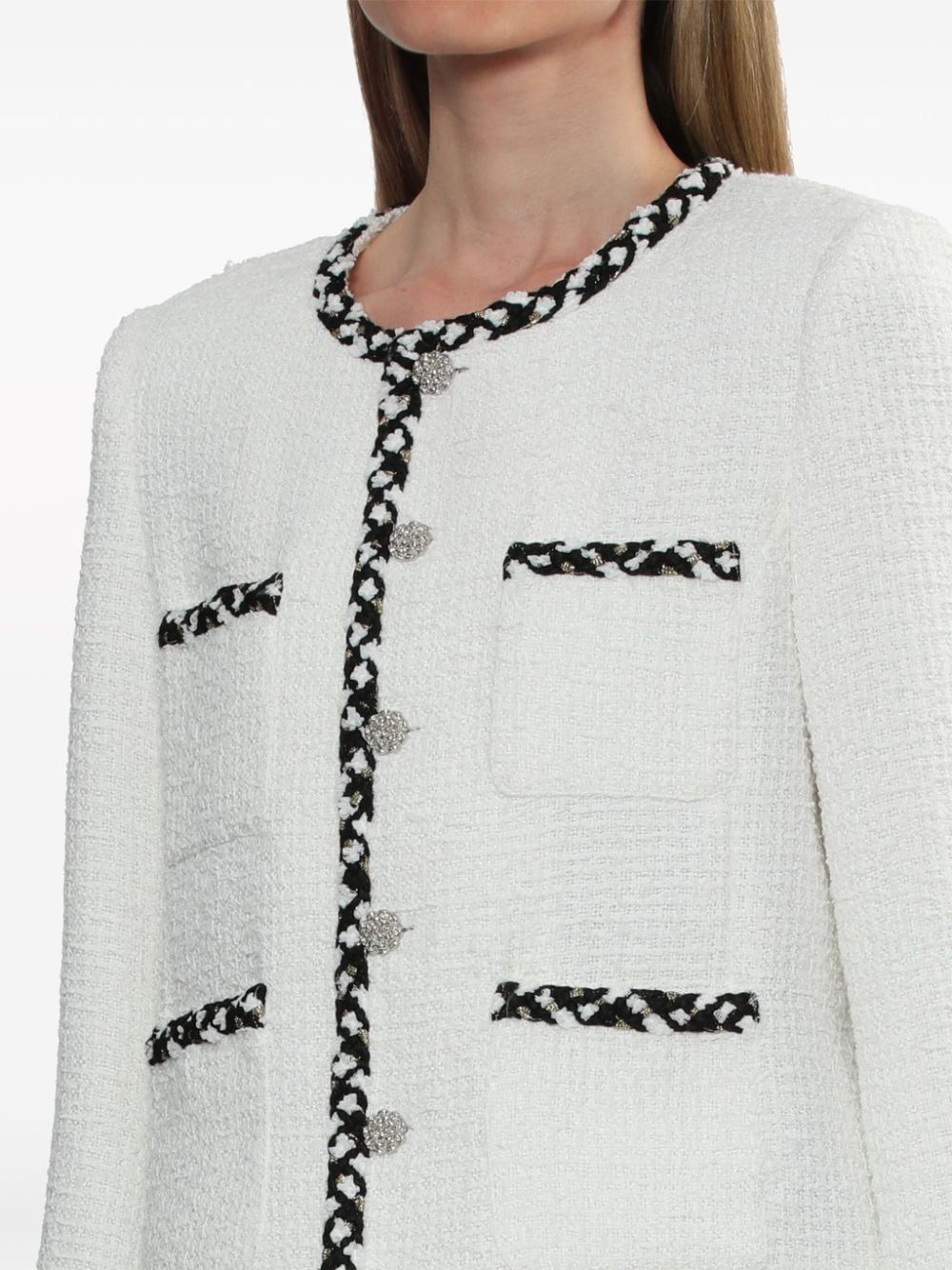 Shop B+ab Braided-trim Tweed Jacket In White
