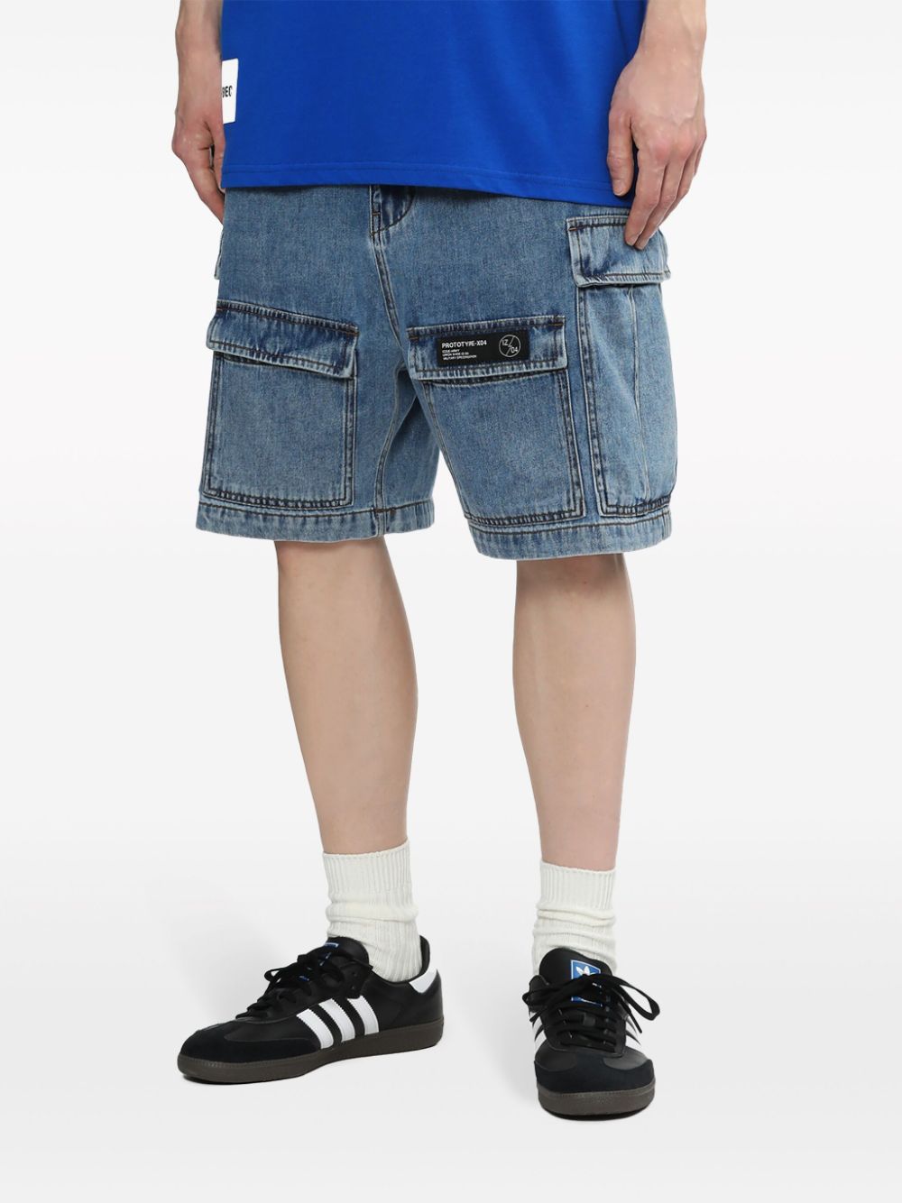 Shop Izzue Mid-rise Denim Cargo Shorts In Blue