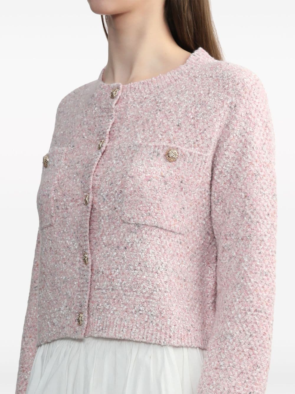 Shop B+ab Mélange-effect Knitted Cardigan In Pink