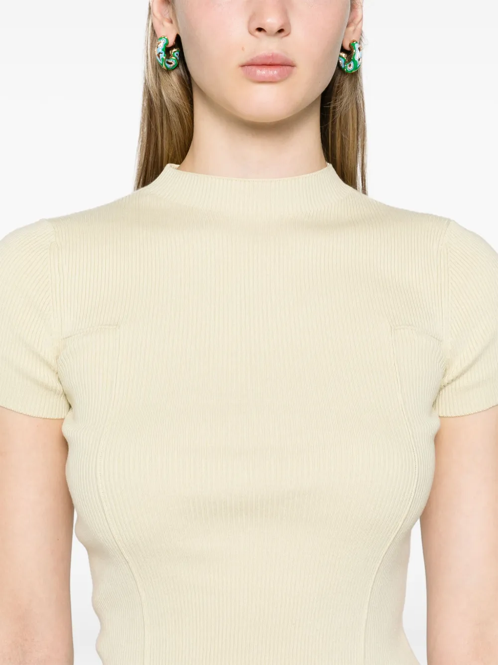 Calvin Klein Jeans Geribbeld T-shirt met opstaande hals Beige