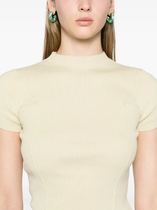 Calvin Klein Jeans mock-neck Ribbed T-shirt Neutrals FARFETCH IN