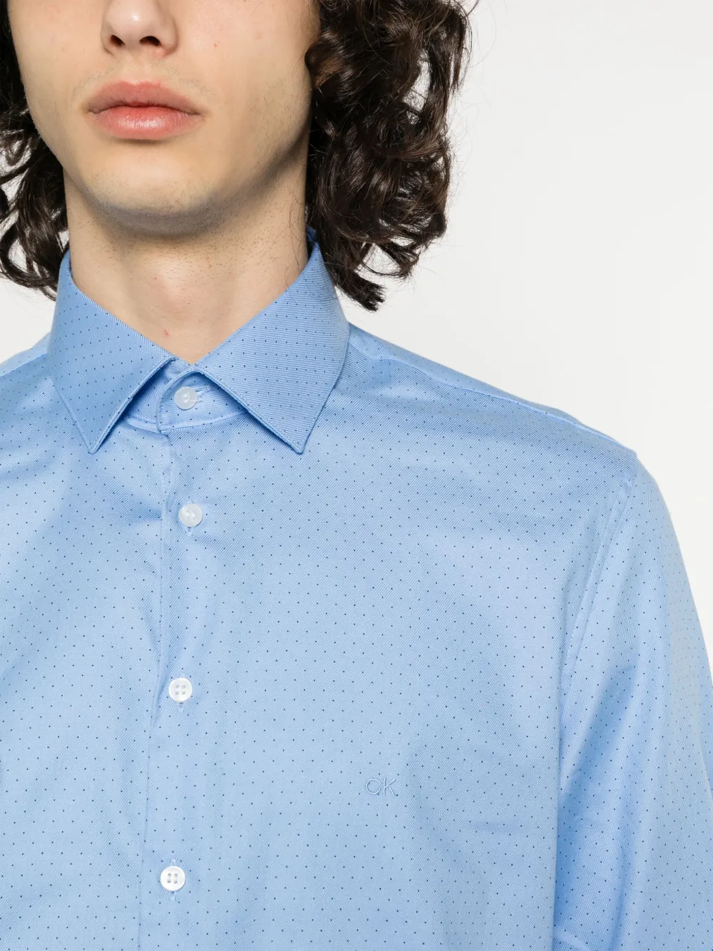 Calvin Klein Dot-print Cotton Shirt In Blue