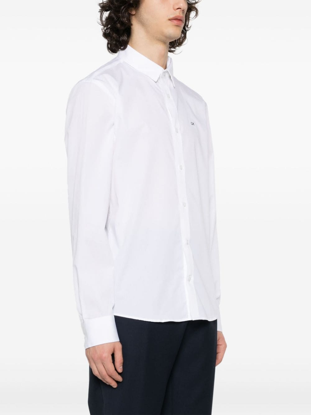 Shop Calvin Klein Monogram-embroidered Cotton Shirt In White