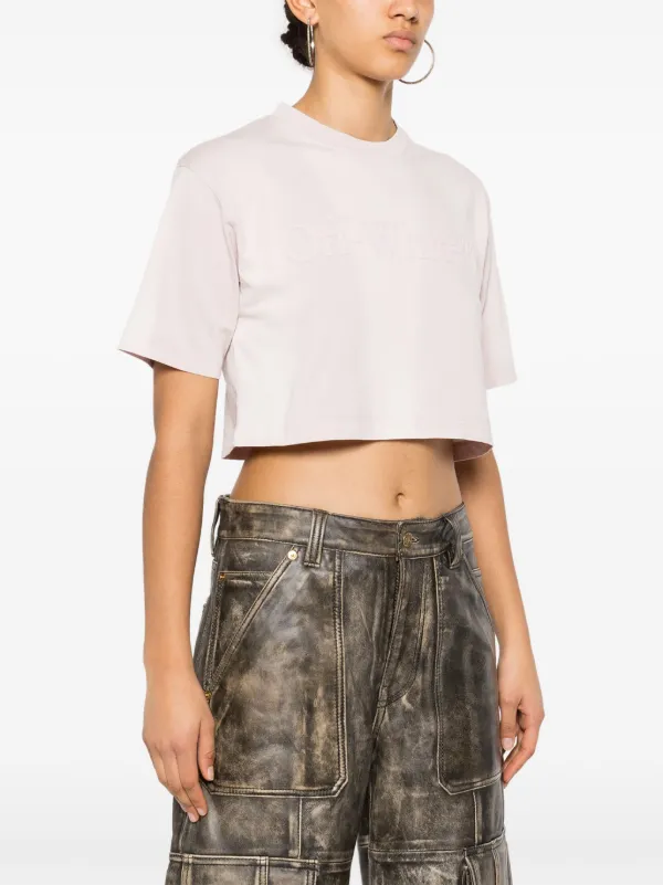 パネライ 希少 Cropped rubberised-logo Off-White T-shirt FARFETCH | Pink | トップス