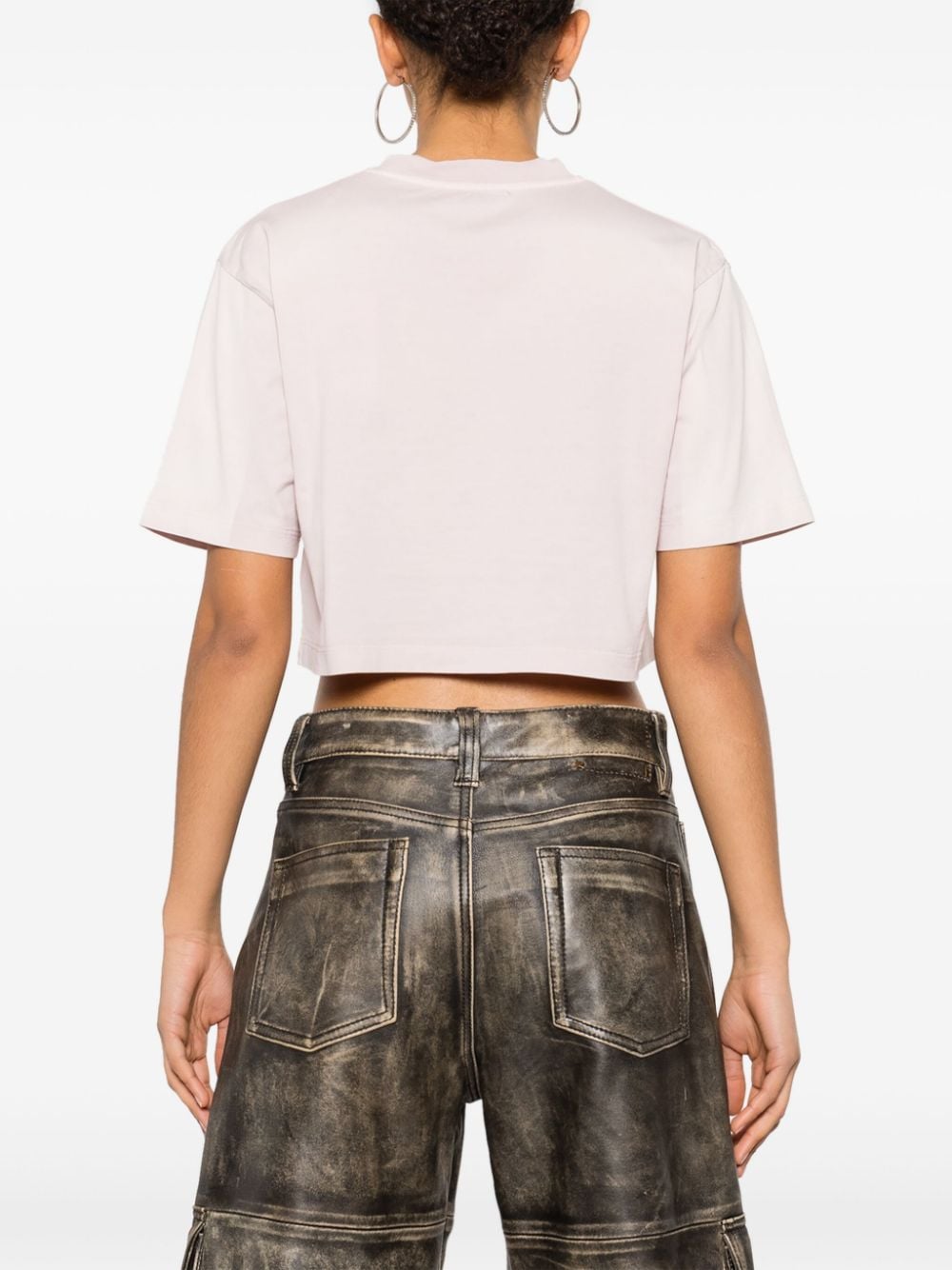 Shop Off-white Rubberised-logo Cropped T-shirt In Pink