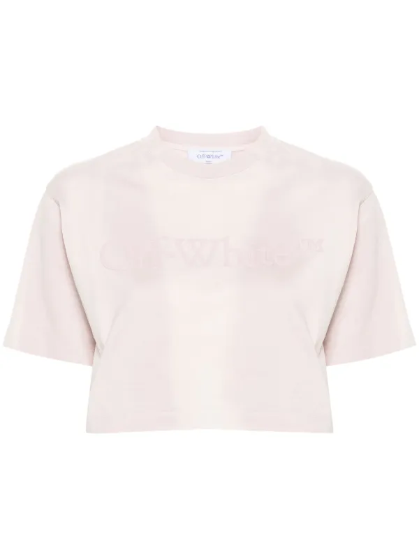 【送料&関税込】Off-White White Crop T-shirt With Logo Off White Women Geometric Logo Cropped T Shirt White Multi | ONU