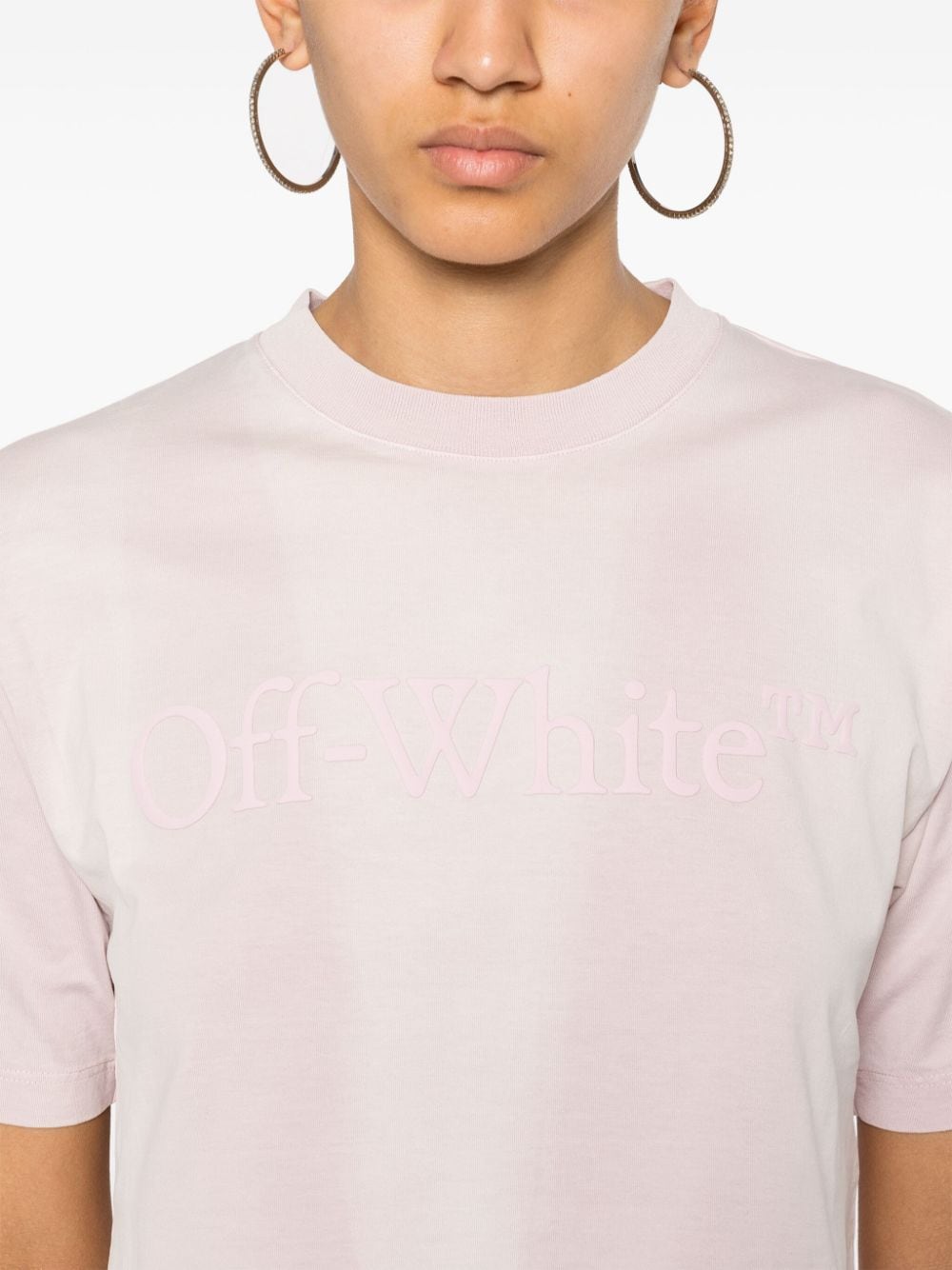 Shop Off-white Rubberised-logo Cropped T-shirt In Pink