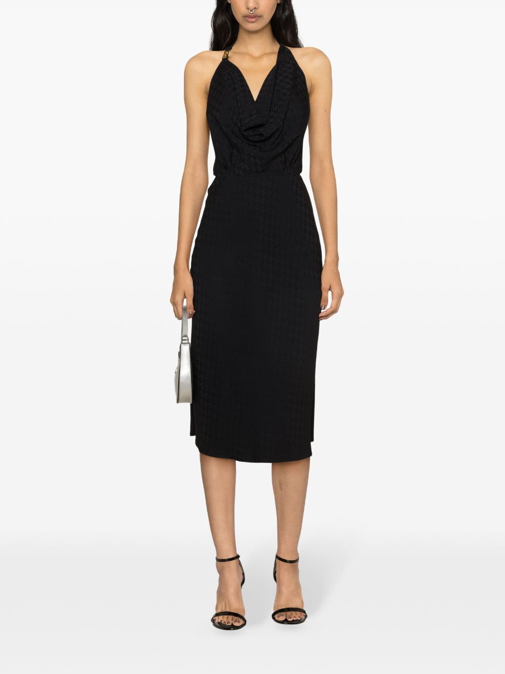 Shop Elisabetta Franchi Monogram-jacquard Midi Dress In Black