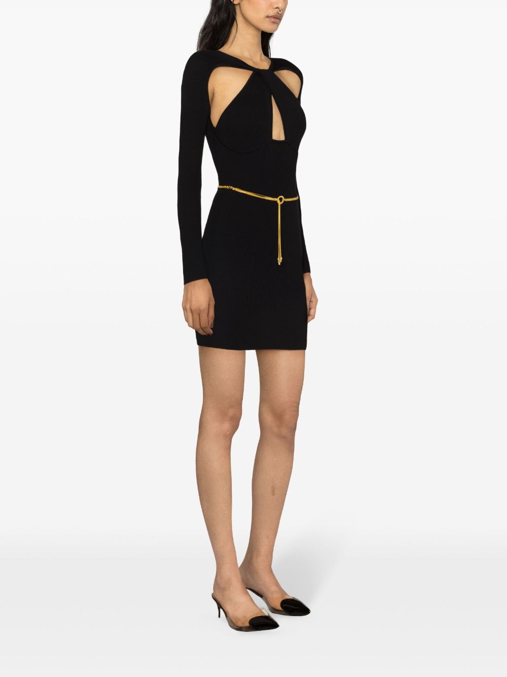 Elisabetta Franchi Ribgebreide mini-jurk met gedraaid detail Zwart