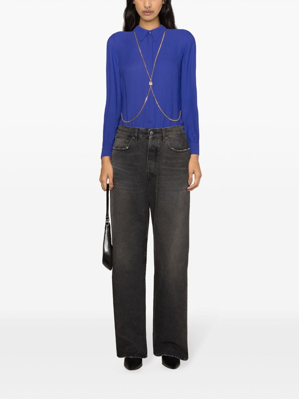 Elisabetta Franchi Crêpe blouse met schakelketting Blauw