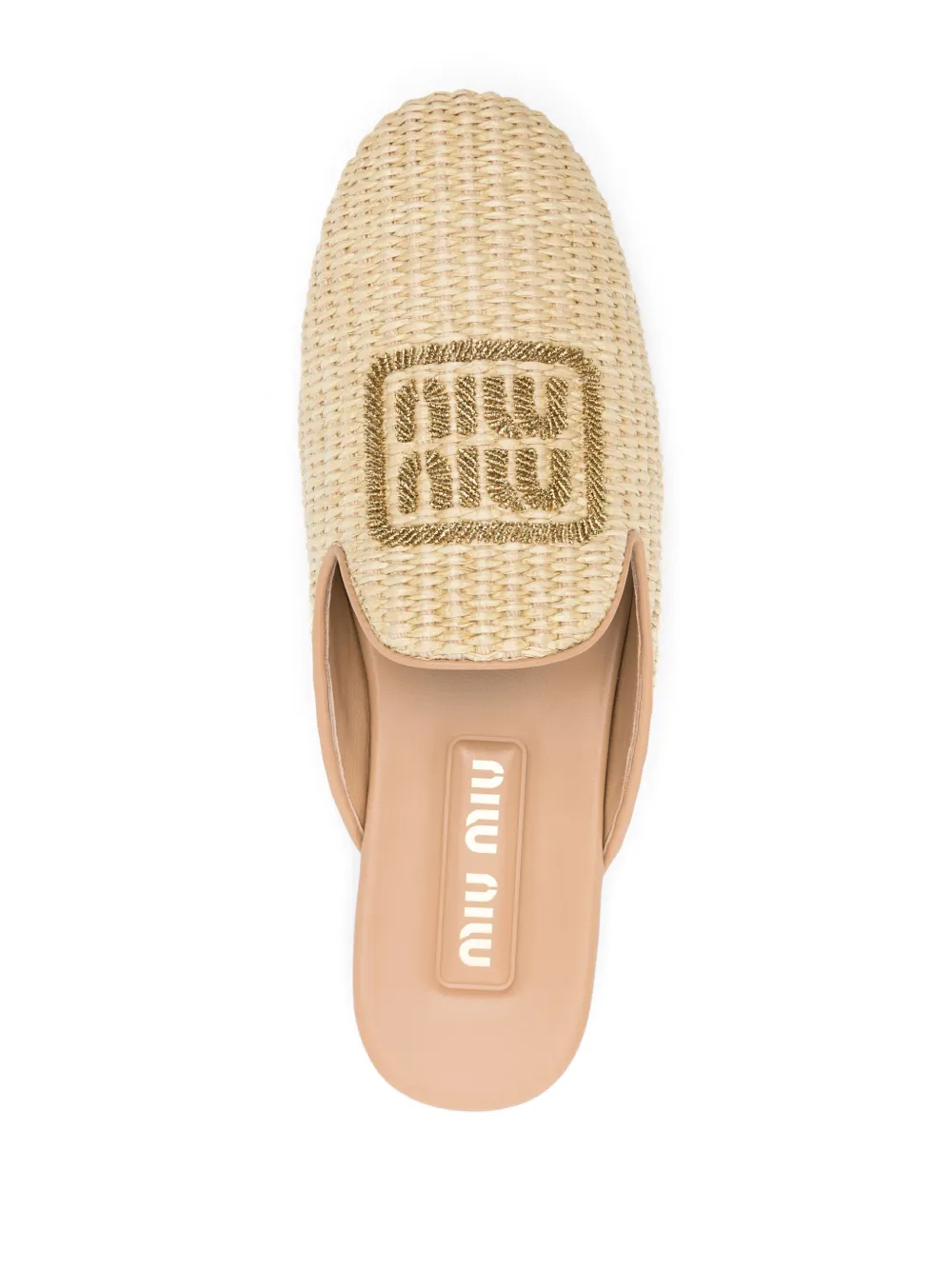 Fake Miu Miu logo-lettering raffia slippers Women