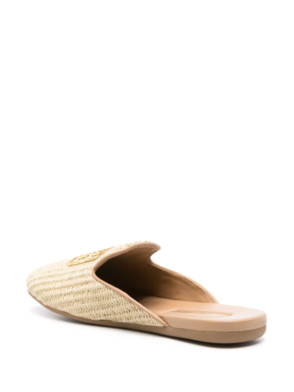 Fake Miu Miu logo-lettering raffia slippers Women