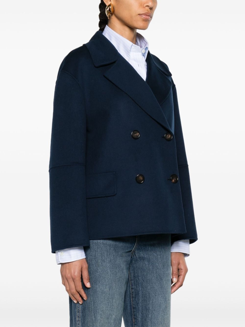 Shop 's Max Mara Cape Double-breasted Virgin Wool Jacket In Blue