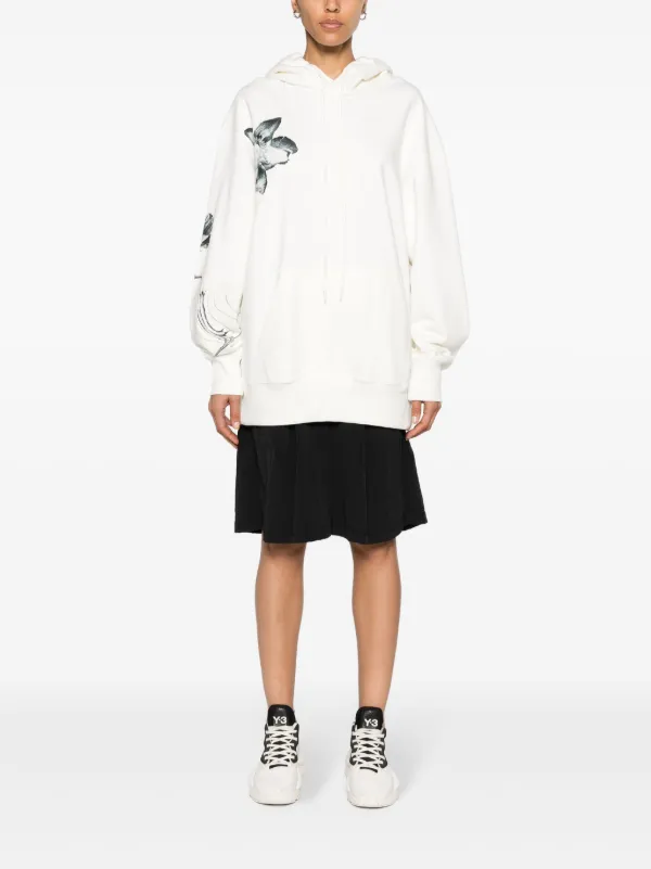 Y3 Floralスウェット Y-3 floral-print Drawstring Hoodie | Black | FARFETCH