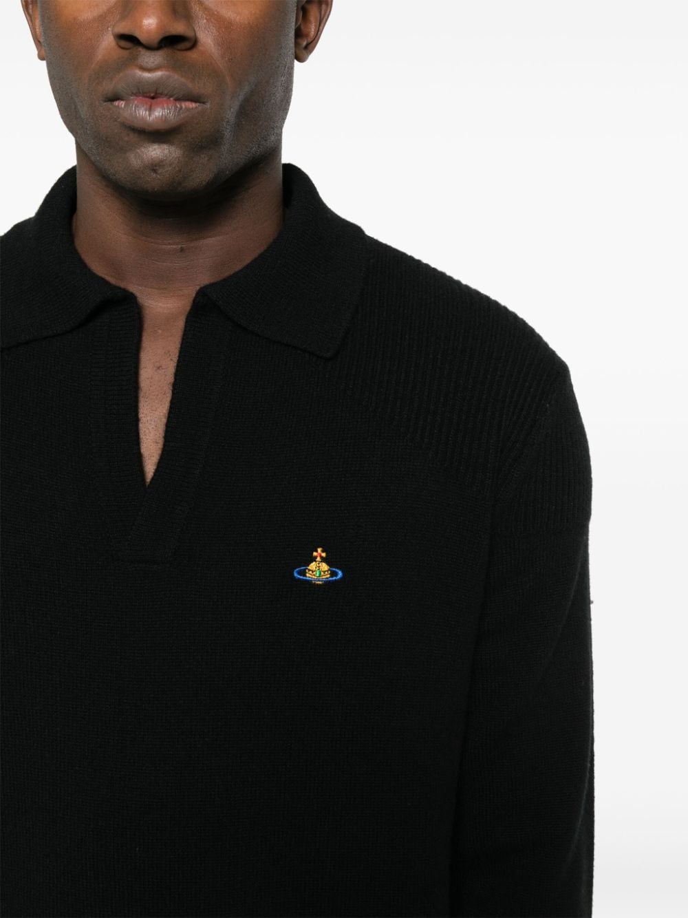 Shop Vivienne Westwood Orb-embroidered Polo Shirt In Black