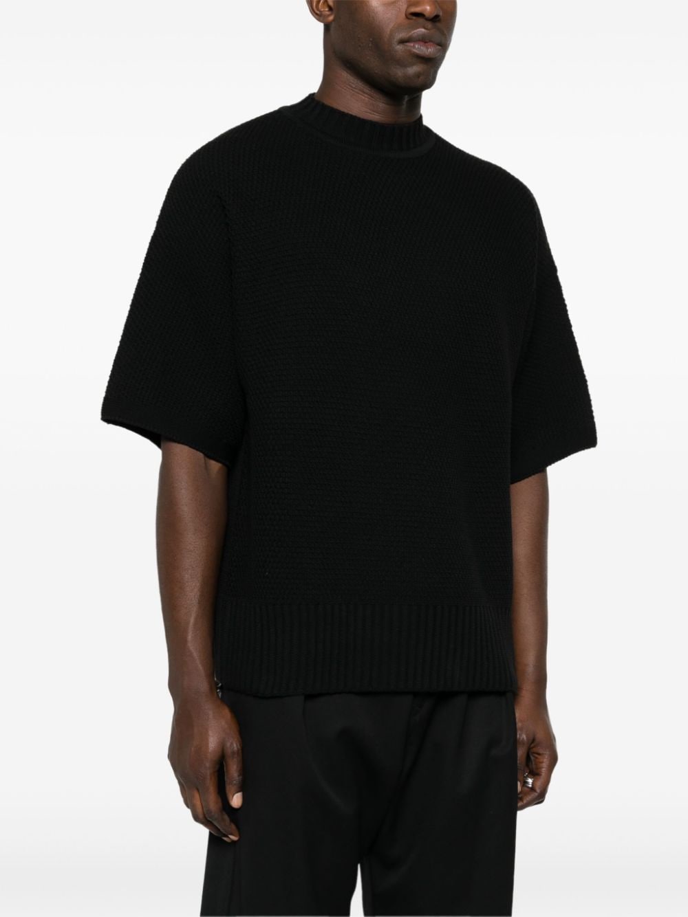 Shop Issey Miyake Straight-hem Knitted T-shirt In Black