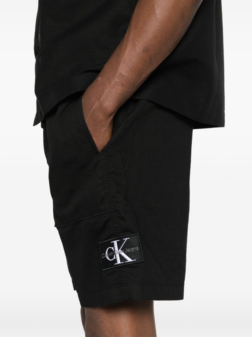 Shop Calvin Klein Jeans Est.1978 Logo-patch Twill Bermuda Shorts In Black