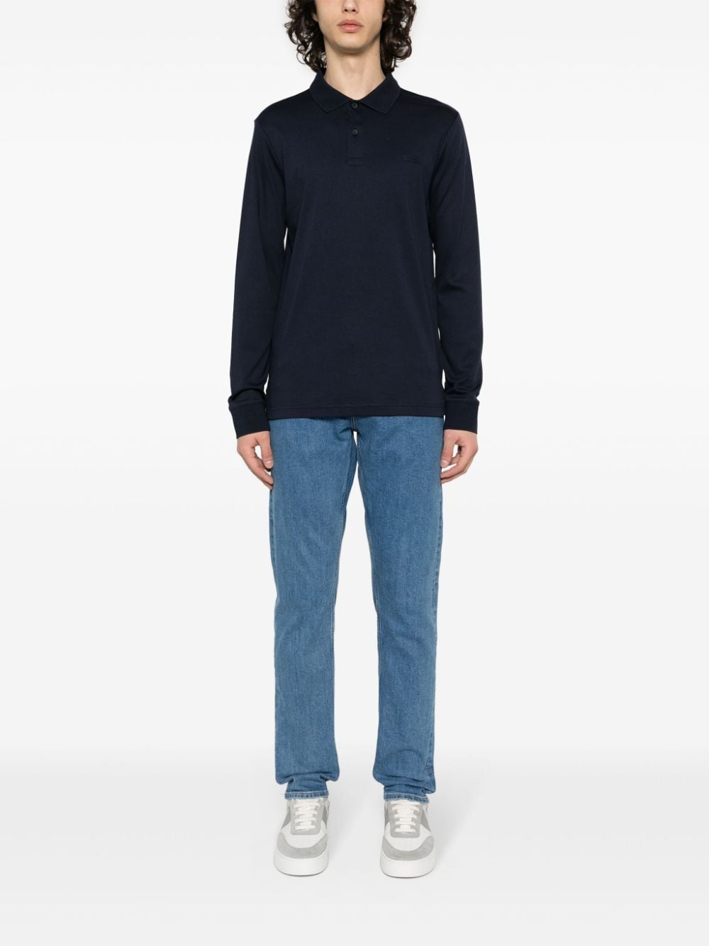 Shop Calvin Klein Logo-patch Cotton Polo Shirt In Blue