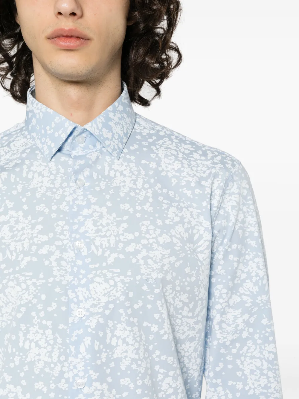 Shop Calvin Klein Floral-print Cotton Shirt In Blue