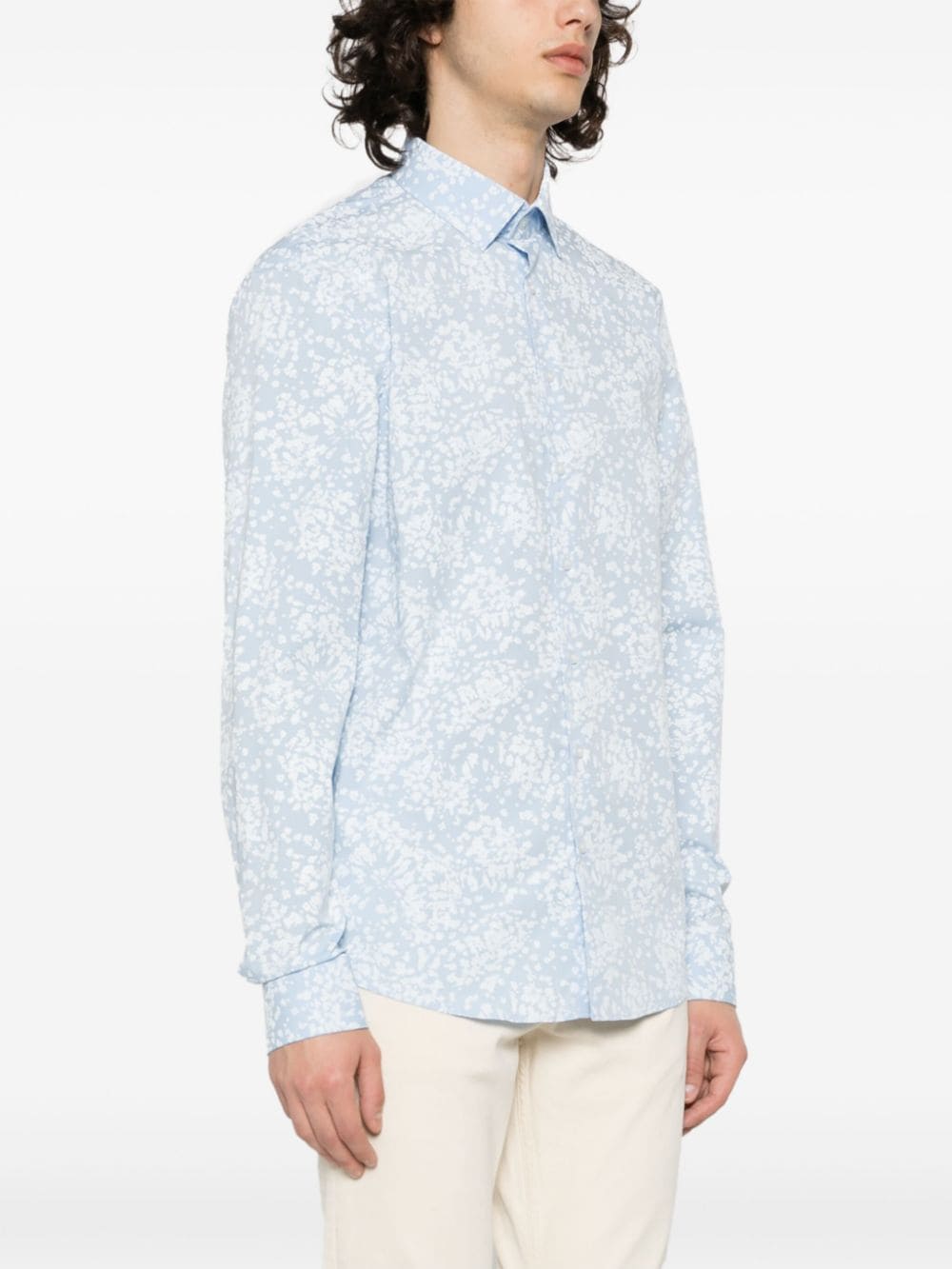 Shop Calvin Klein Floral-print Cotton Shirt In Blue