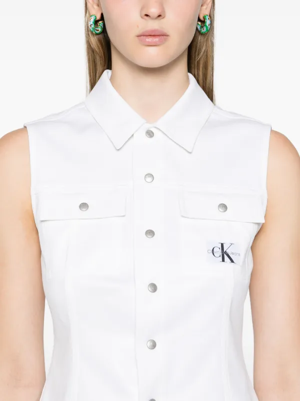 CALVIN KLEIN Women s Logo Patch Classic Collar Vest