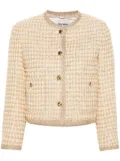 Miu Miu logo-patch tweed jacket - Neutrals