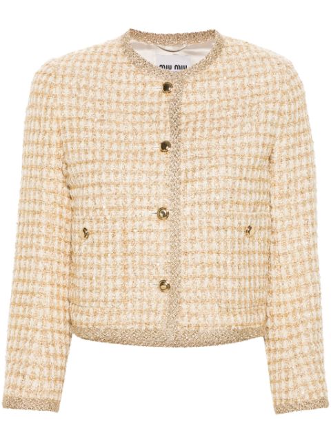 Miu Miu logo-patch tweed jacket Women