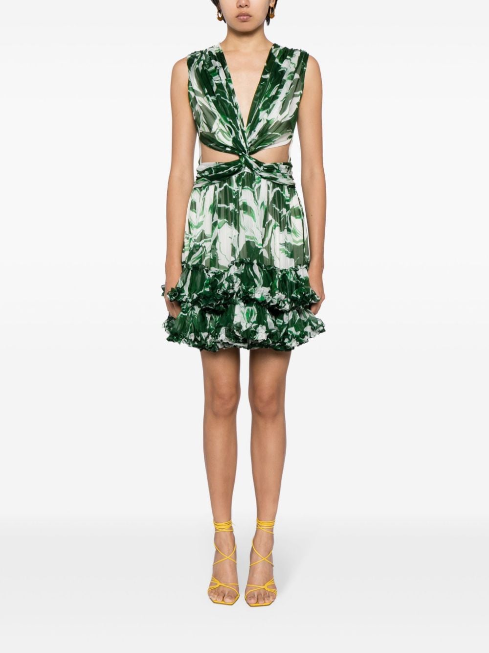Shop Costarellos Floral-print Pleated Minidress In Green