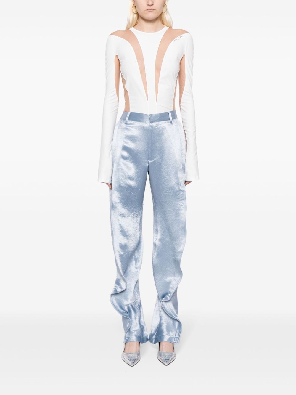 Shop Y/project Ruffled Satin Trousers In Blue
