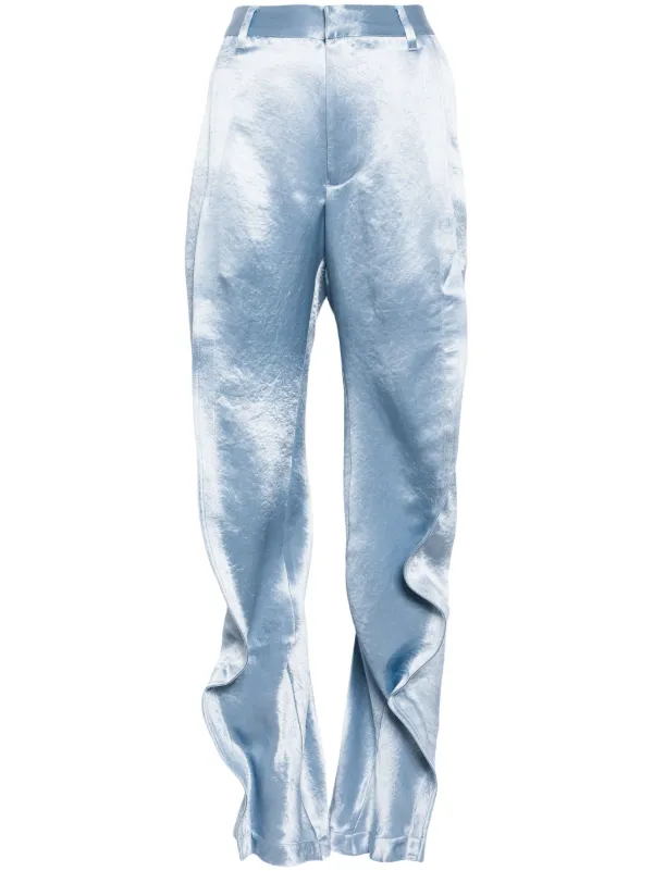 Y/Project Ruffled Satin Trousers in Blue