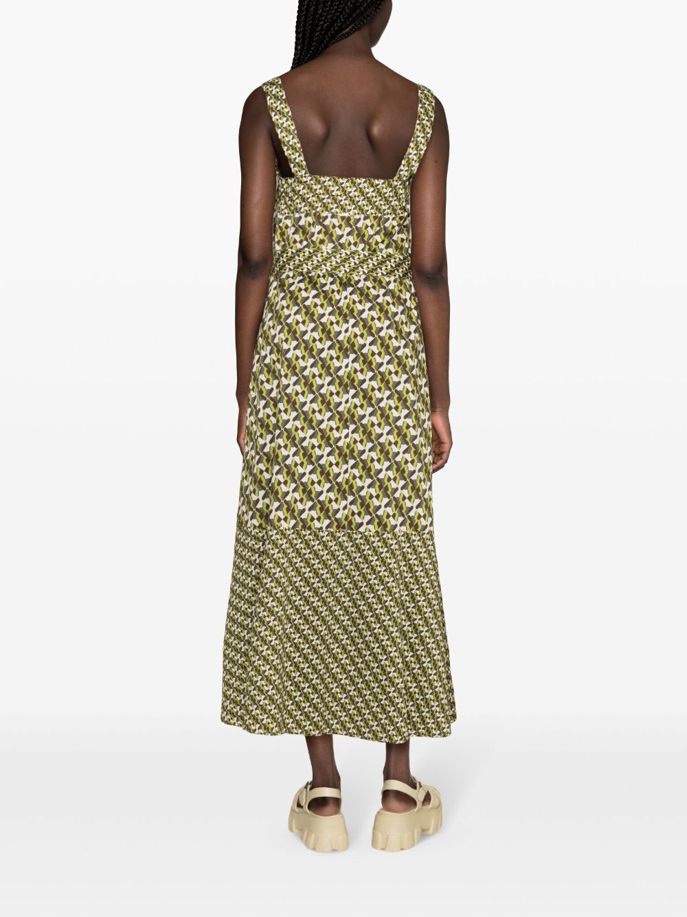 Shop Liu •jo Geometric-print Belted Maxi Dress In Green