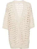 Brunello Cucinelli open-knit half-sleeve cardi-coat - Neutrals